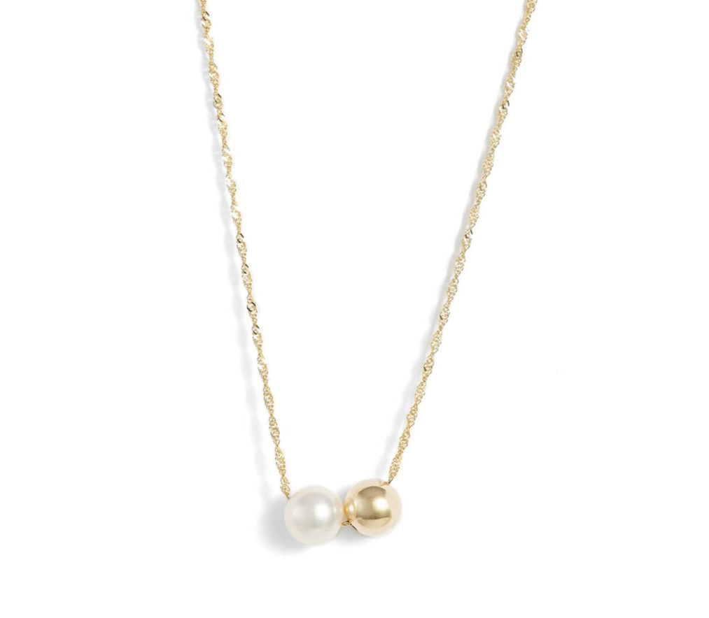 Gold Pearl Duo Pendant Necklace