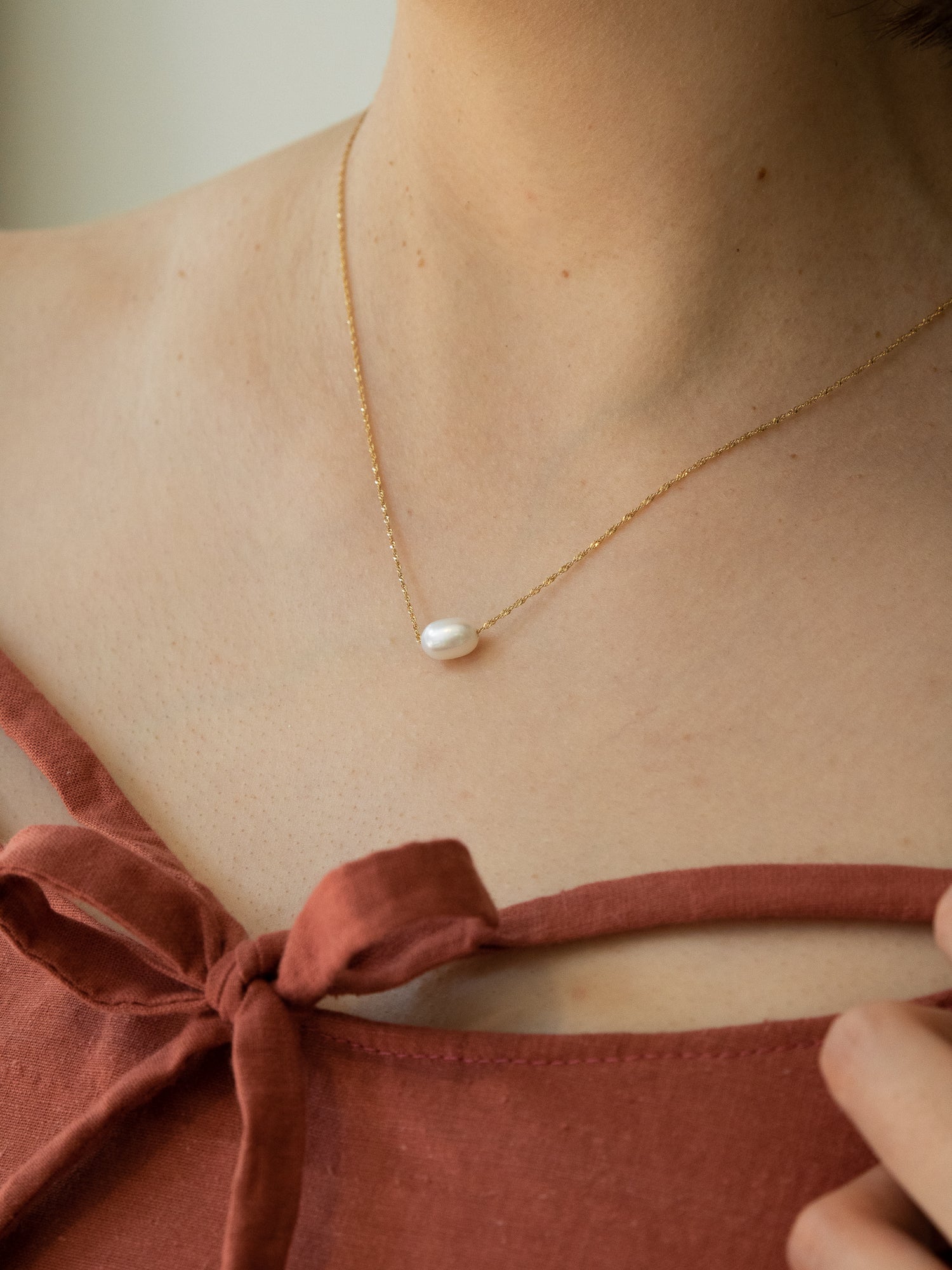 Petite Oval Pearl Solitaire Necklace