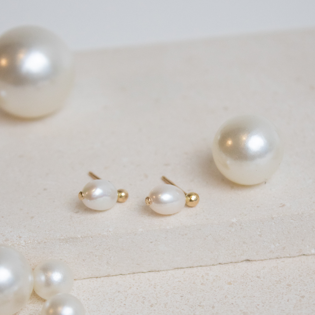 Petite Oval Pearl Stud Earrings