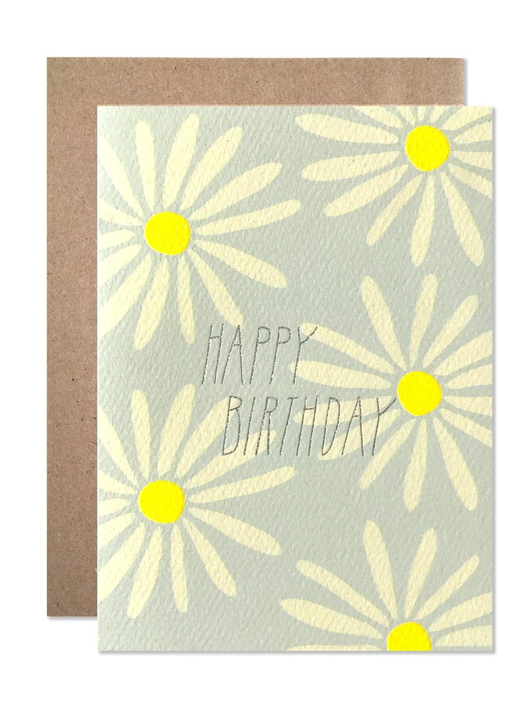 Birthday Daisies Silver Foil Card