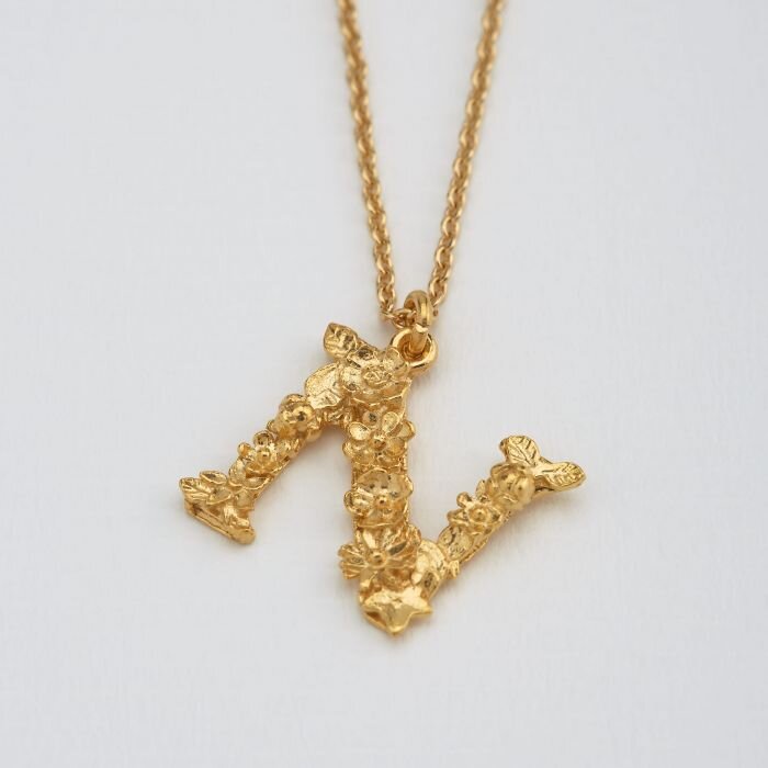 Floral Initial Necklace Gold