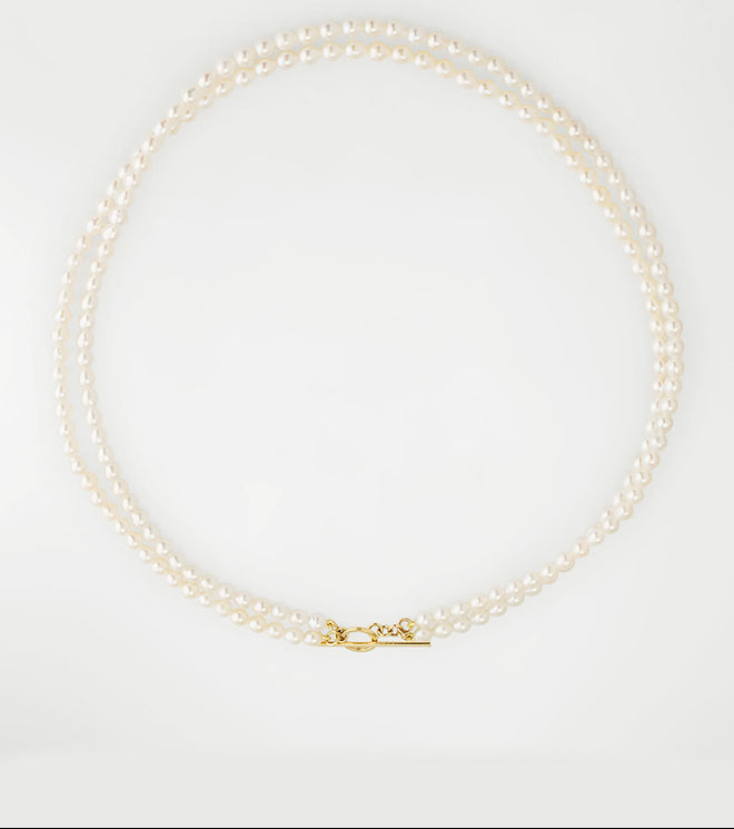 Double Pearl Strand Toggle Necklace