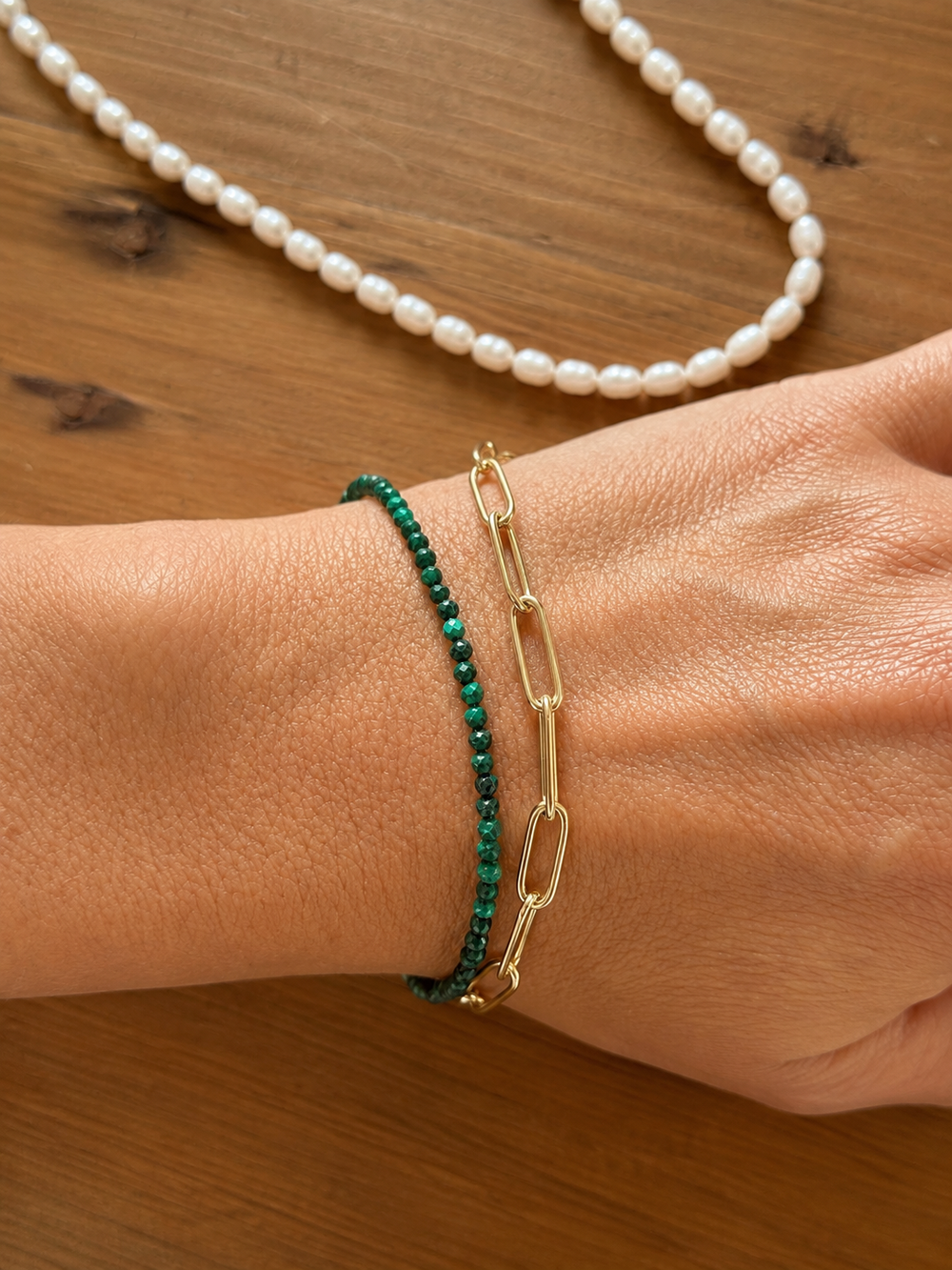 Petite Gemstone Bracelet Malachite