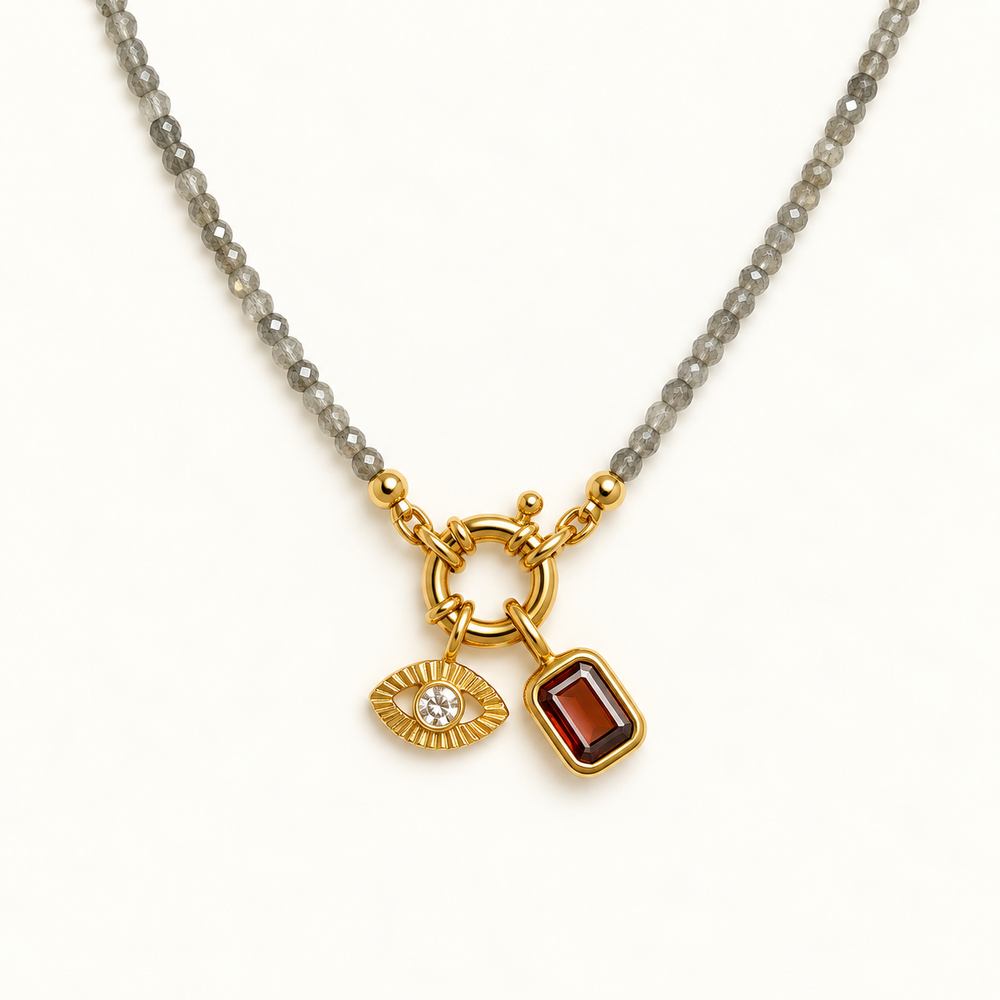 Petite Gemstone Necklace Grey Moonstone