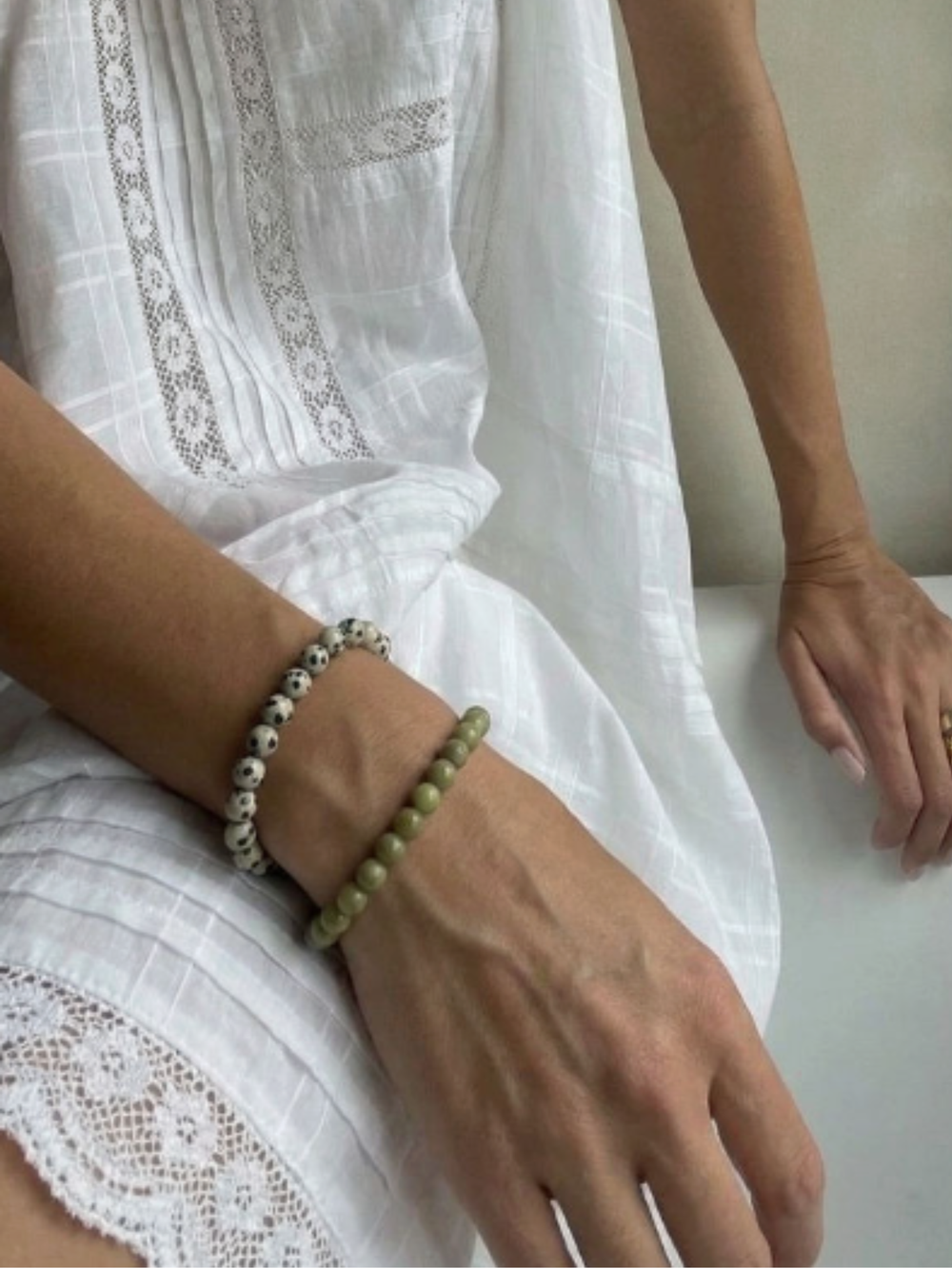 Essential Stretch Bracelet Green Alashan Agate