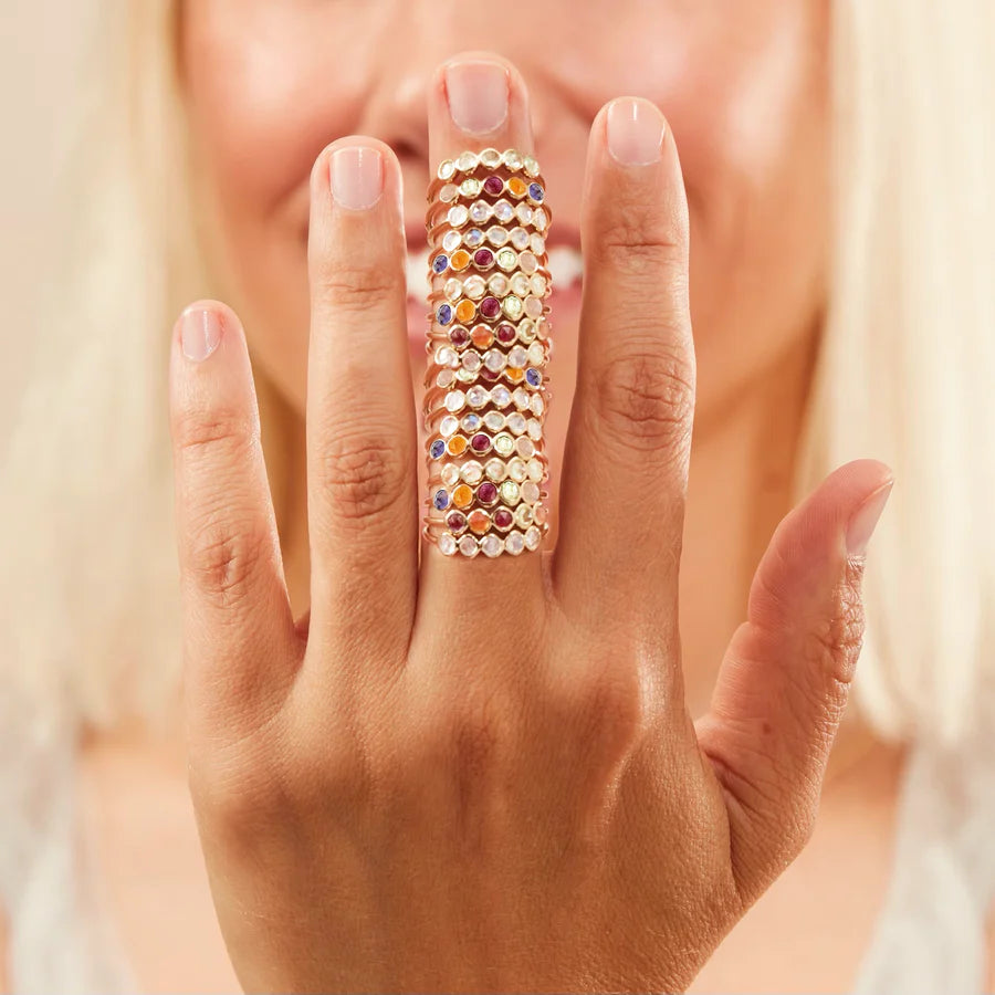 Moonstone Five Stone Mood Ring Silver