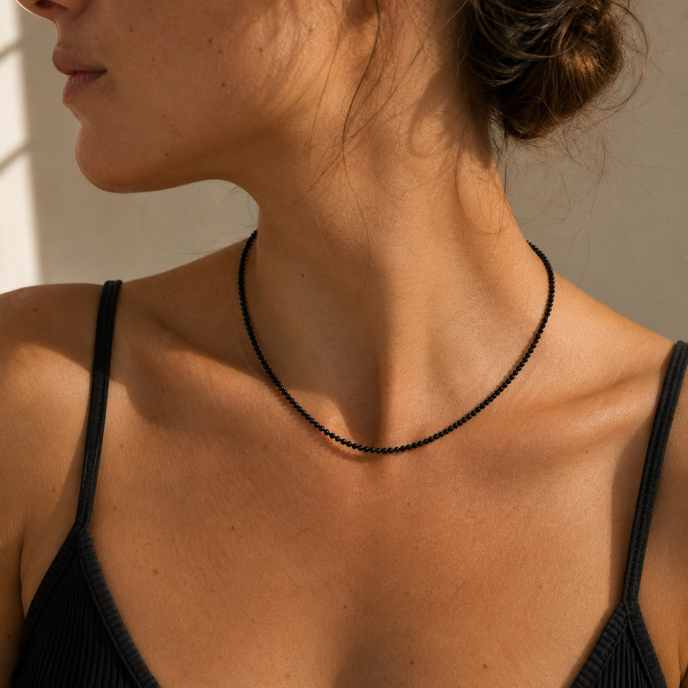 Petite Gemstone Necklace Black Spinel