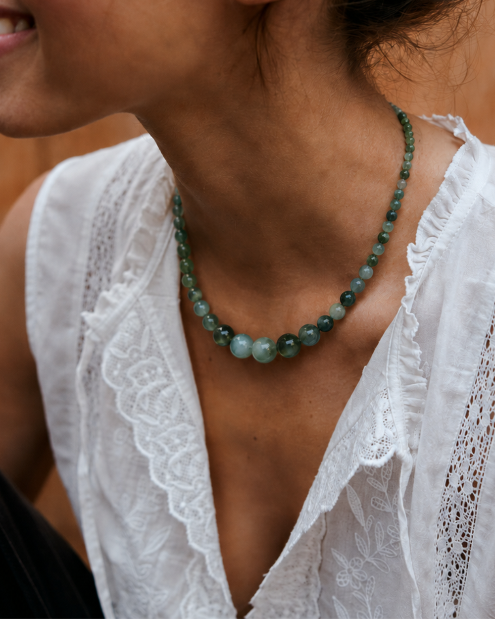 Vera Necklace Green Moss Agate