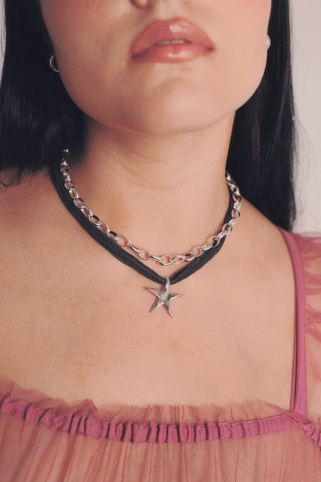 Estelle Fairy Silk Necklace Silver & Charcoal
