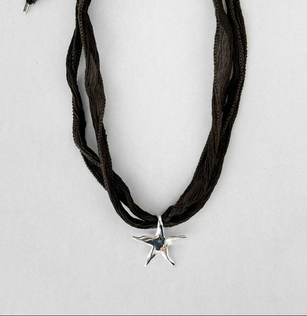 Estelle Fairy Silk Necklace Silver & Charcoal