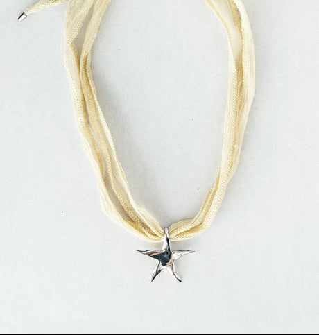 Estelle Fairy Silk Necklace Silver & Cream