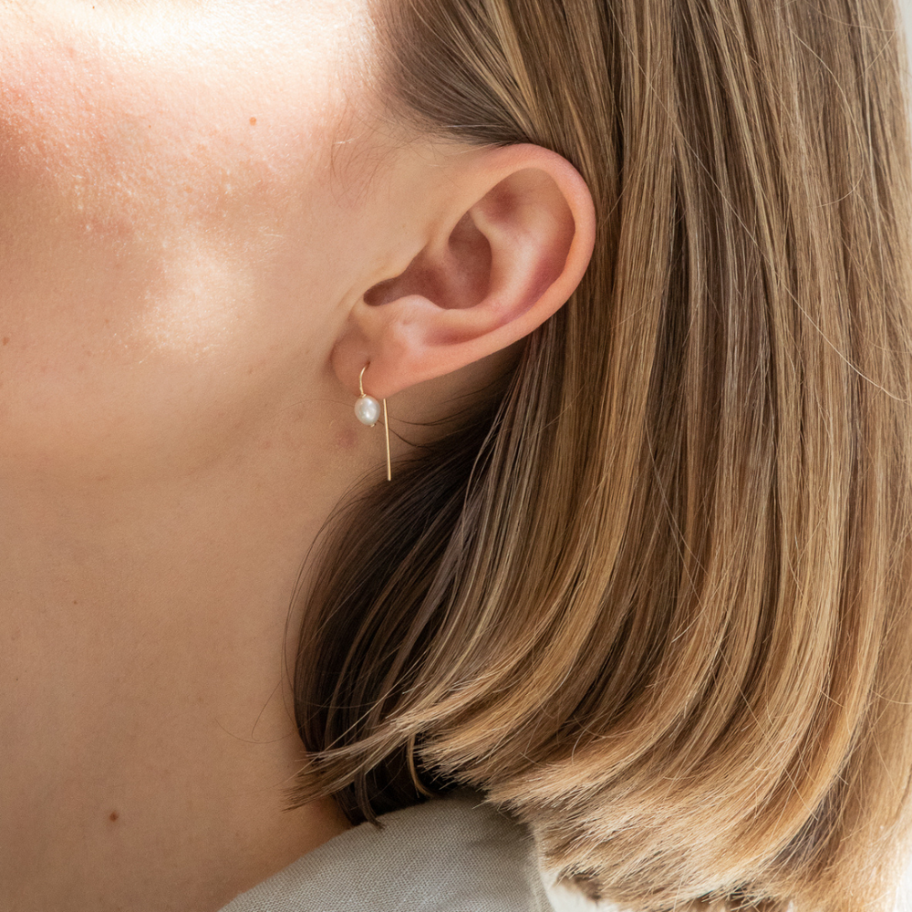 Petite Oval Pearl Hook Earrings