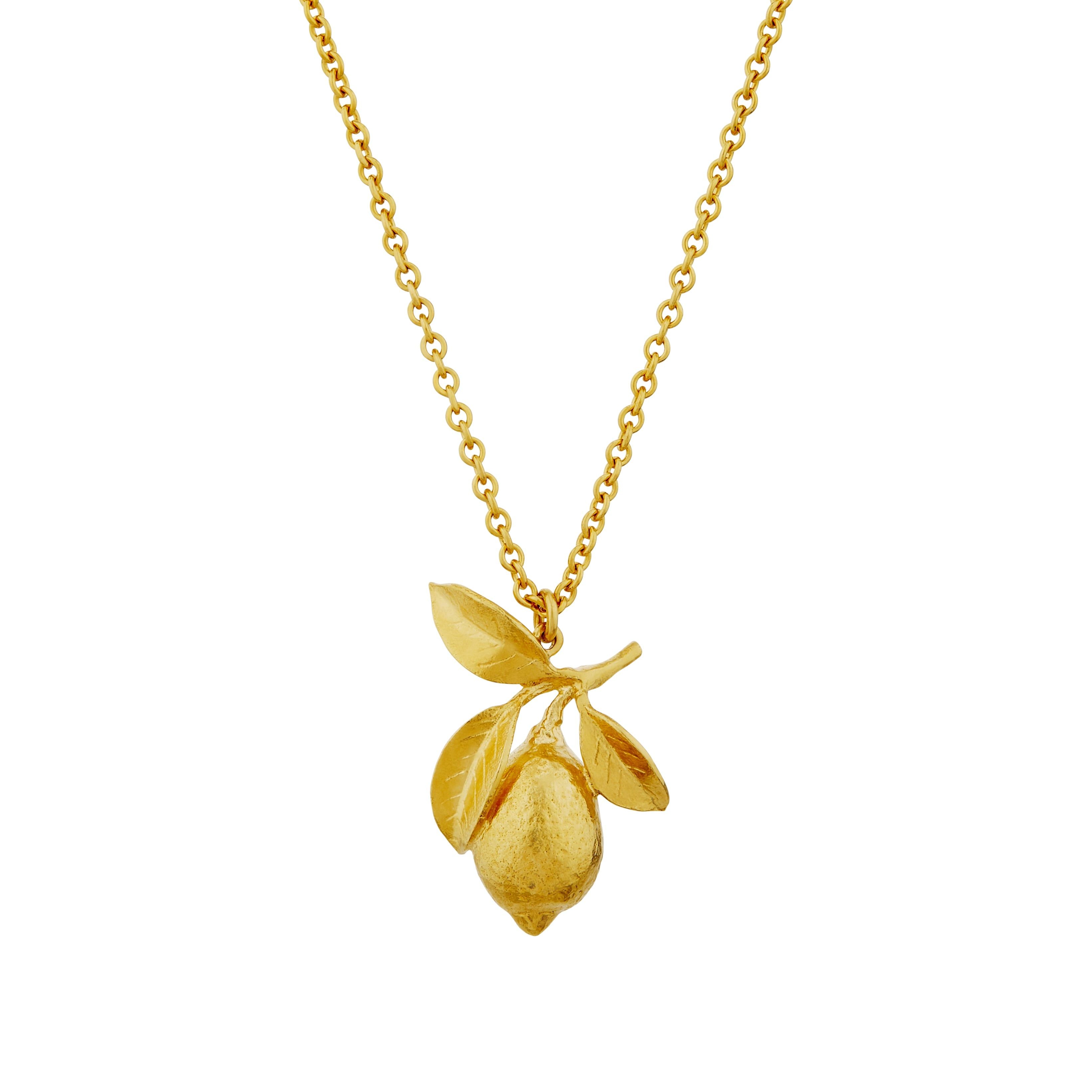 Large Lemon & Leaf Necklace Gold