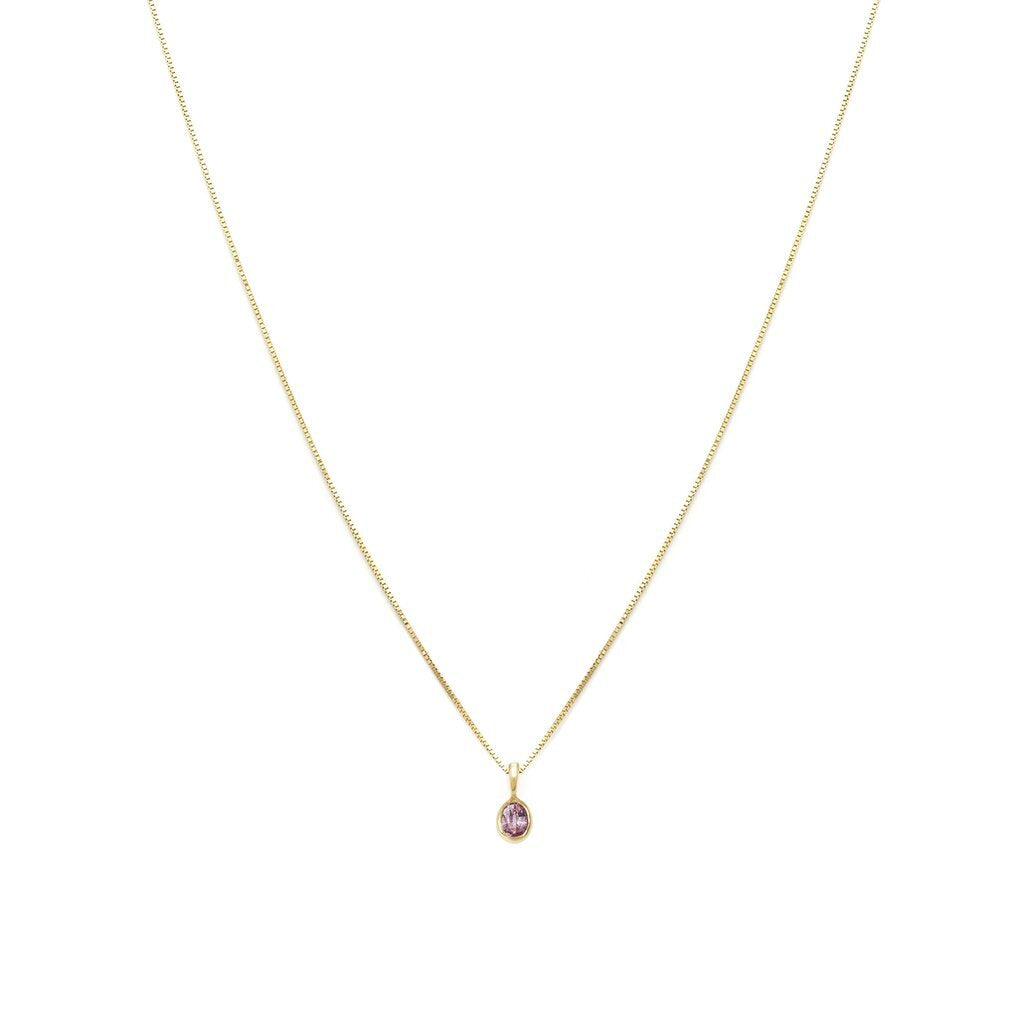 14K Petite Oval Necklace Pink Sapphire