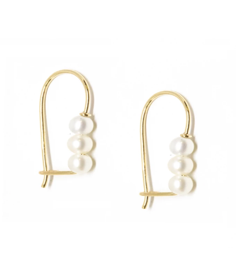 Triple Baby Pearl Linear Hook Earrings