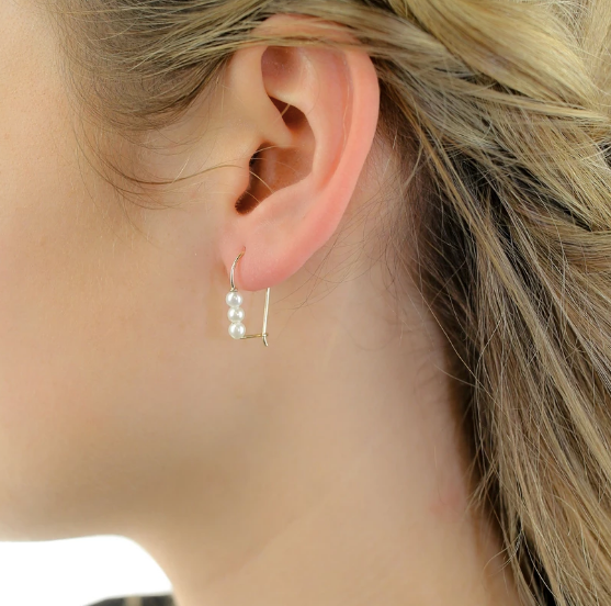 Triple Baby Pearl Linear Hook Earrings