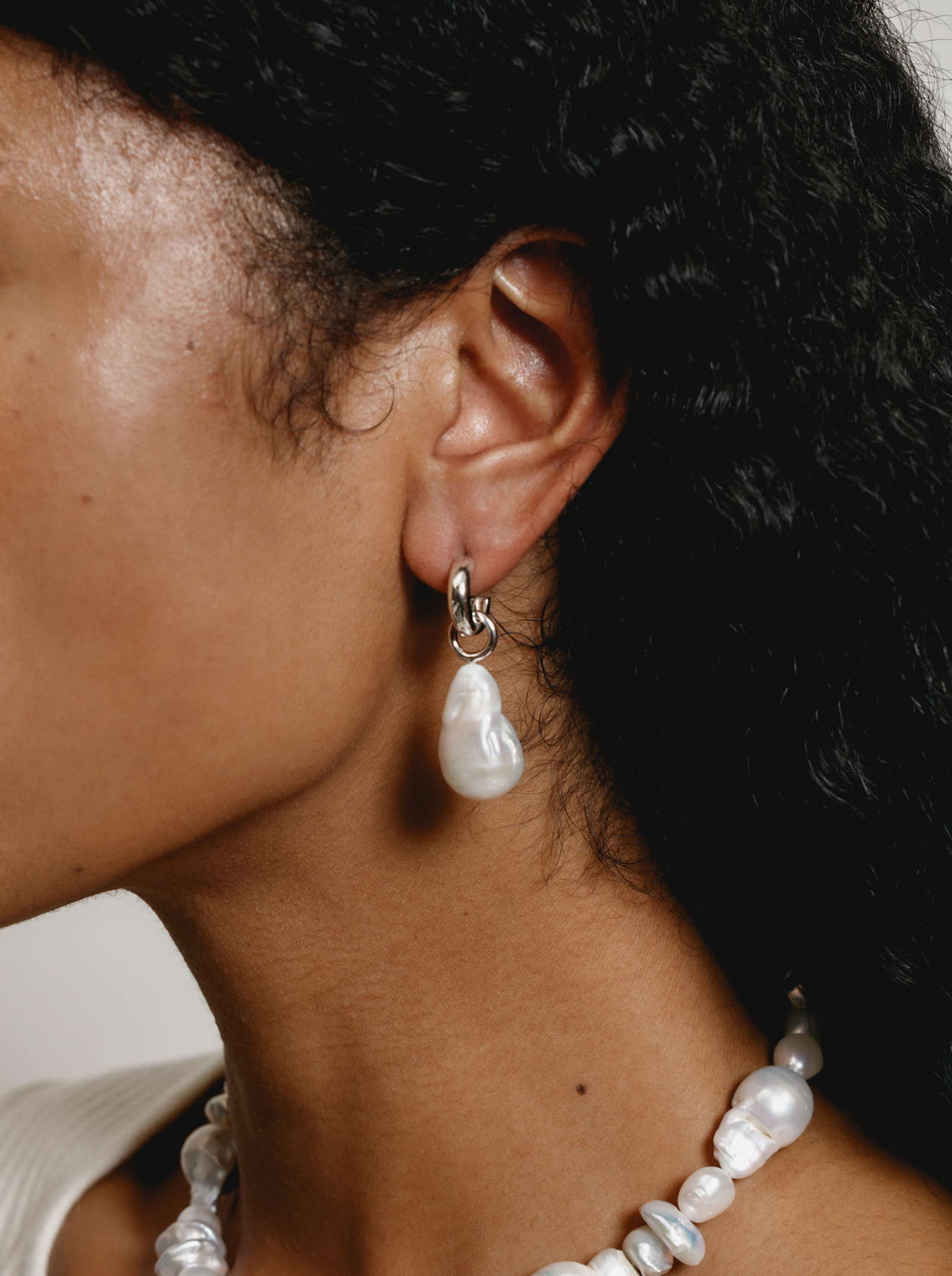Suki White Pearl Earrings Silver