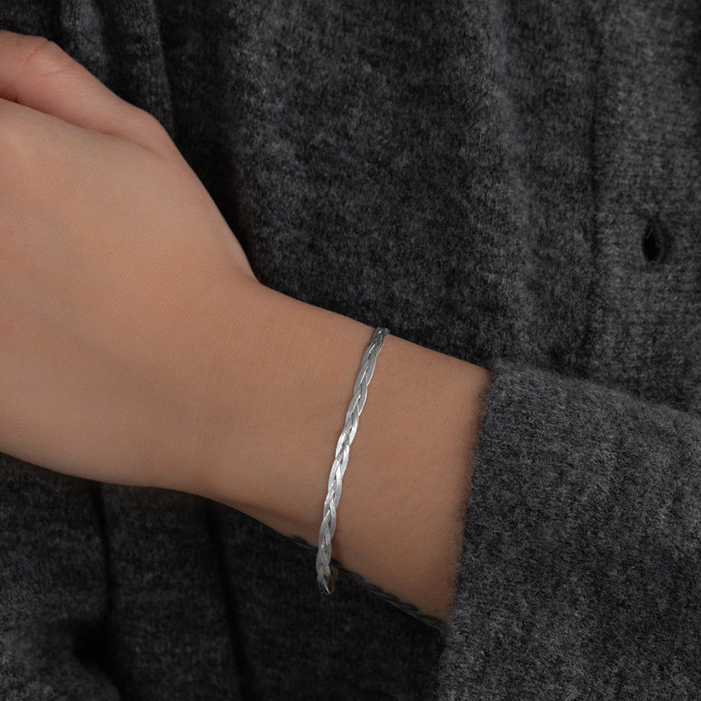 Braided Herringbone Bracelet Silver
