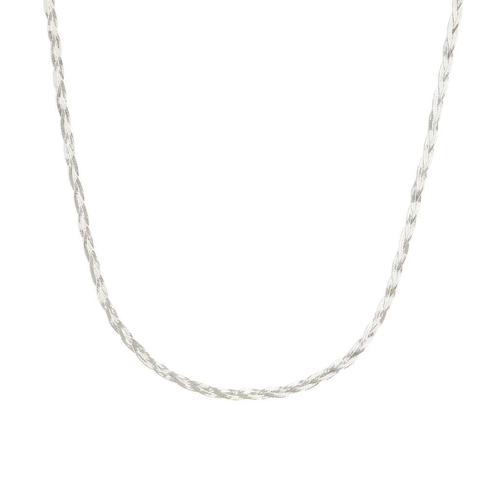 Braided Herringbone Necklace Silver