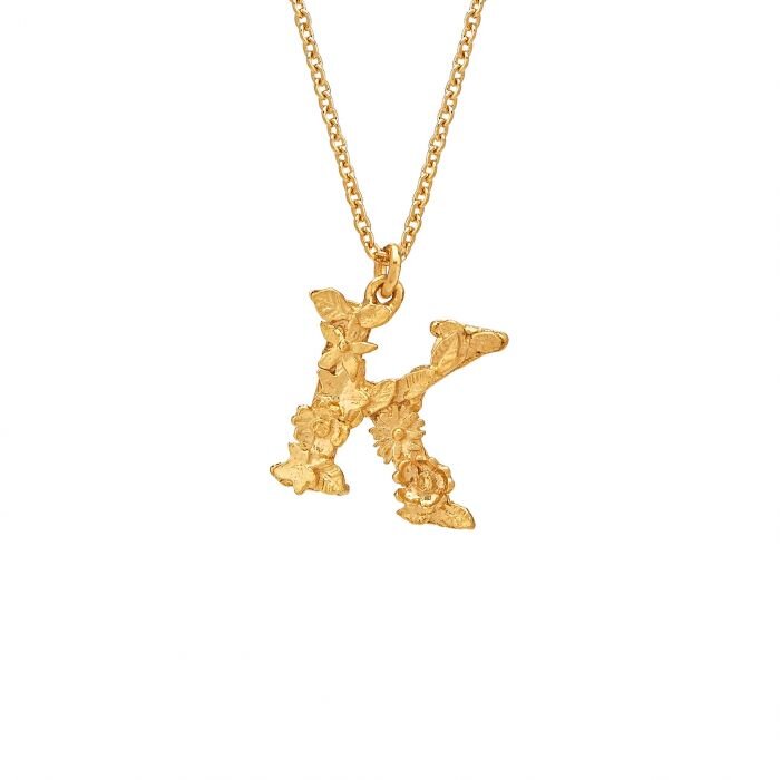 Floral Initial Necklace Gold